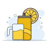 Concept of Lemon or Orange Juice Drink with Soda. drinks with artificial sweeteners. Cute Soda Can Collection. Modern color soft drink. Food Nature Icon. Cartoon Icon Illustration. vector