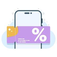 digital Voucher concept on smart phone screen. lucky bonus ticket, sale coupon graphic element for infographic, landing page, blank status app or web ui, icon, flat illustration design. vector