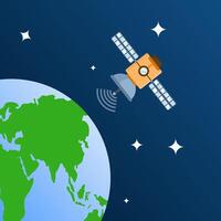 Satellite Concept in Space. space objects, satellites circling the earth, asteroid technology. natural science, space science, communication satellite abstract metaphor. Science Technology Icon. vector