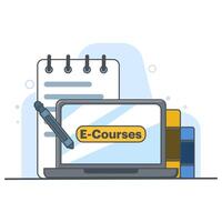 Concept of mobile learning, e-learning and online course application. Education and back to school. Notebook, Hand Phone With Pencil Cartoon Icon Illustration. Education Concept. vector