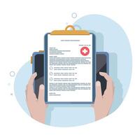 Health checkup concept, clipboard with stethoscope, health checkup form report, medical record, health checkup metaphor concept. simple and modern style. flat illustration on background. vector