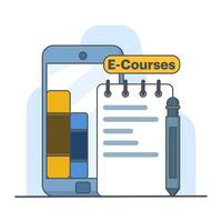 Concept of mobile learning, e-learning and online course application. Education and back to school. Notebook, Hand Phone With Pencil Cartoon Icon Illustration. Education Concept. vector