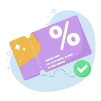 digital Voucher concept on smart phone screen. lucky bonus ticket, sale coupon graphic element for infographic, landing page, blank status app or web ui, icon, flat illustration design. vector