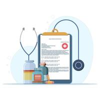 Health checkup concept, clipboard with stethoscope, health checkup form report, medical record, health checkup metaphor concept. simple and modern style. flat illustration on background. vector