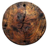 Wooden empty board, round wood board on transparent background png
