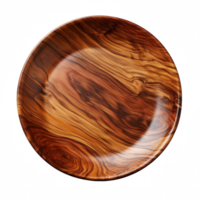 Top view round wood plate on transparent background png