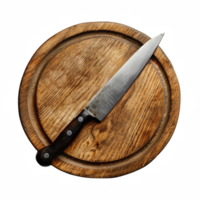 Wooden plate with Knife top view on transparent background png