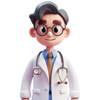 3D cute cartoon male doctor. png