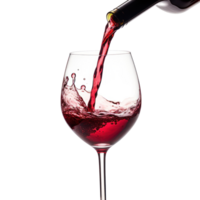 Red Wine Being Poured Into Clear Glass With Splashing Effect On Isolated Background. png