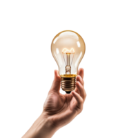 Hand Holding Lightbulb on Isolated Background. Edison Yellow Light Bulb. Innovation Concept. png