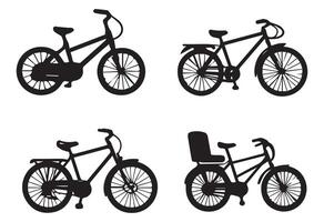 A collection of silhouetted bicycles on an isolated white background in a art image. vector