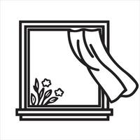A line-drawn illustration of a window or mirror in black and white. vector