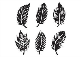 silhouette Feather Set icon type, distinct feather logo position, isolated on a white background vector