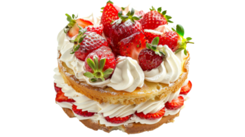 Strawberry cake, layered with whipped cream on the transparent background, Format png