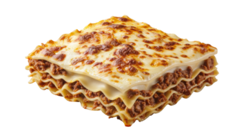 Lasagna layered with beef ragu and bechamel sauce on the transparent background, Format png