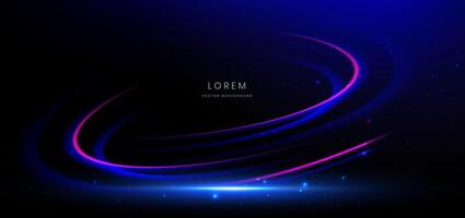 Abstract technology futuristic swirl glowing neon blue and pink light ray on black background with lighting effect. vector