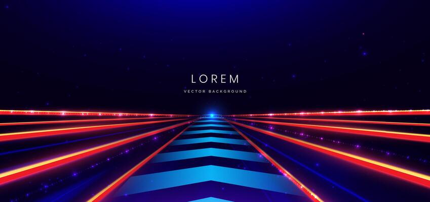 Abstract technology futuristic glowing neon blue and red light ray with speed motion movingon dark blue background.