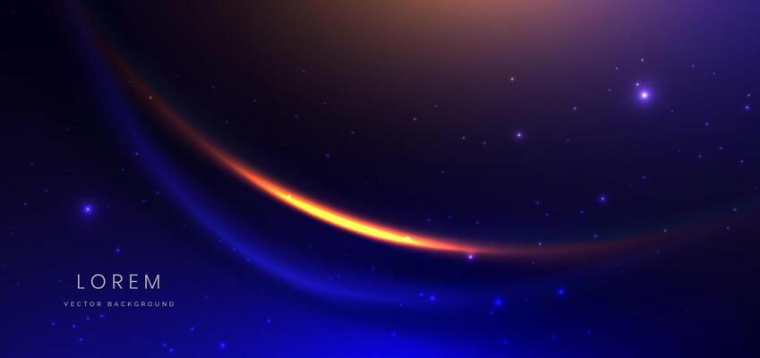 Luxury dark blue background with golden line curved and lighting effect sparkle.