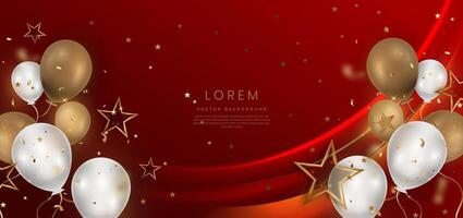 Luxury red background with curved glowing red and golden line lighting effect sparkle. Template premium award ceremony design. vector