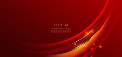 Luxury red background with curved glowing red and golden line lighting effect sparkle. Template premium award ceremony design. vector