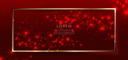 Abstract gold frame with dot lighting effect on red background with copy space for text. Luxury frame design style. vector