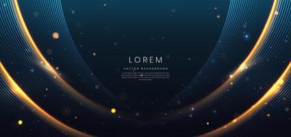 Abstract luxury blue and gold curve lines elegant and lighting effect on dark blue background. vector