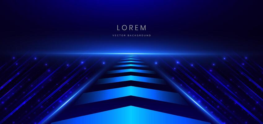 Abstract technology futuristic glowing neon arrow blue light ray with speed motion movingon dark blue background.