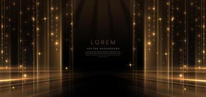 Elegant golden scene diagonal glowing with lighting effect sparkle on black background. vector
