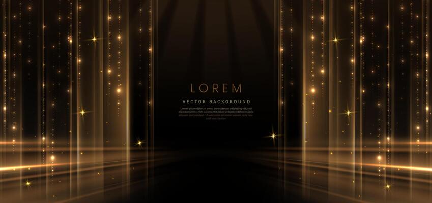Elegant golden scene diagonal glowing with lighting effect sparkle on black background.
