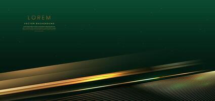 Abstract elegant dark green background with golden line and lighting effect sparkle. Luxury template design. vector