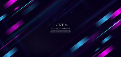 Abstract technology futuristic diagonal geometric blue and pink neon glowing and light lines effect on dark blue background. vector