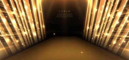 Elegant golden scene diagonal glowing with lighting effect sparkle on black background. Template premium award design. vector