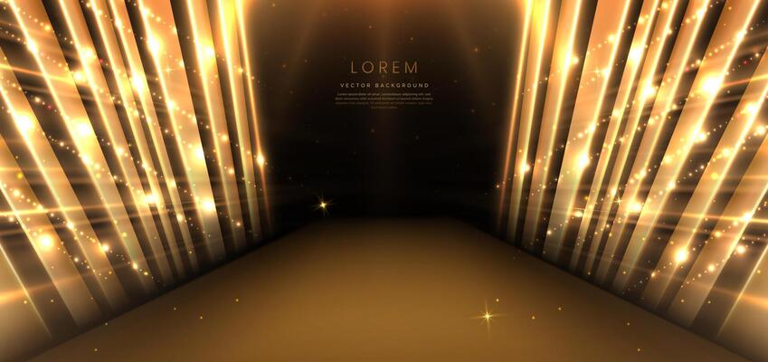 Elegant golden scene diagonal glowing with lighting effect sparkle on black background. Template premium award design.