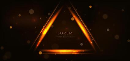 Abstract triangle golden shapes with lighting effects on dark backgroud. vector