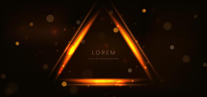 Abstract triangle golden shapes with lighting effects on dark backgroud.