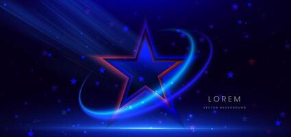 Abstract star glowing blue and red light lines with speed motion blur effect on dark blue background. vector