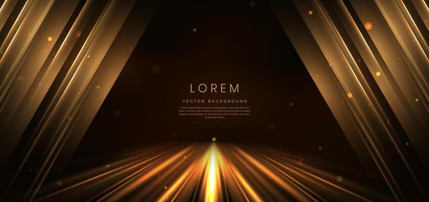 Abstract luxury golden triangles lighting effect glowing on dark brown background and sparkle.