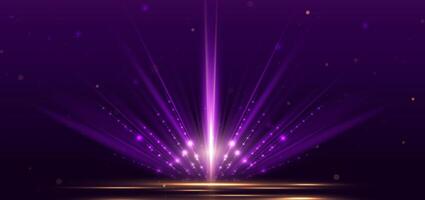 Abstract glowing purple vertical lighting lines on dark purple background with lighting effect and sparkle. vector