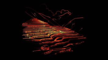 Neon frame effect Banaue Rice Terraces in the Philippines, glow, black background. video