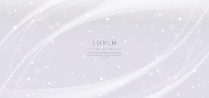 Luxury grey and white curved lines background with golden line and lighting effect sparkle. vector