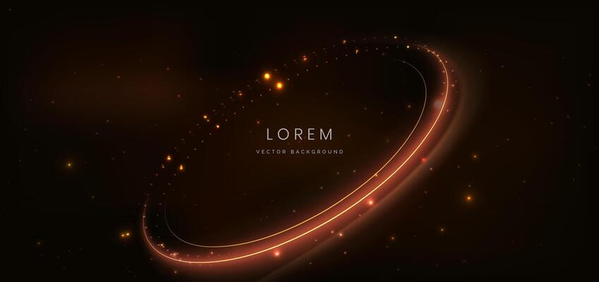 Abstract glowing gold curved element on dark background with lighting effect glitter and sparkle with copy space for text.