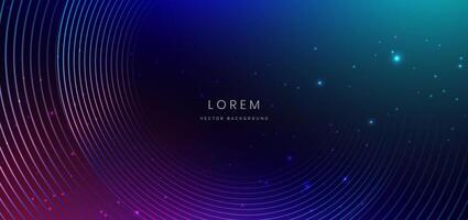 Abstract technology futuristic curved glowing neon blue and pink light lines with speed motion moving on dark blue background. vector