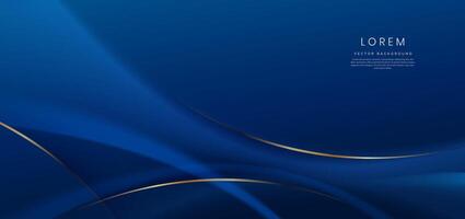 Abstract 3d curved blue shape on blue background with golden lines lighting effect and copy space for text. Luxury design style. vector