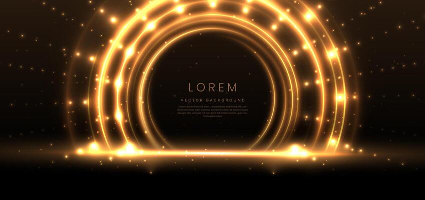 Abstract elegant black background with circle neon golden line and lighting effect sparkle. Luxury template award design.