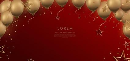 Luxury red background with curved glowing red and golden line lighting effect sparkle. vector