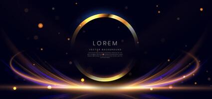 Abstract gold circle with light ray on dark blue background with lighting effect sparkle. Luxury template celebration award design. vector