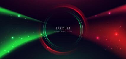 Abstract technology futuristic glowing circle neon green and red light ray on dark blue background with lighting effect. vector