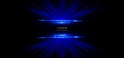 Abstract technology futuristic glowing neon blue light ray on black background with lighting effect. vector