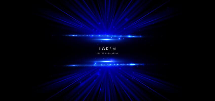 Abstract technology futuristic glowing neon blue light ray on black background with lighting effect.