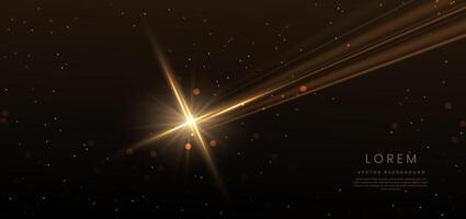 Abstract glowing gold lines on dark dark brown background with lighting effect and sparkle with copy space for text. Luxury design style. vector